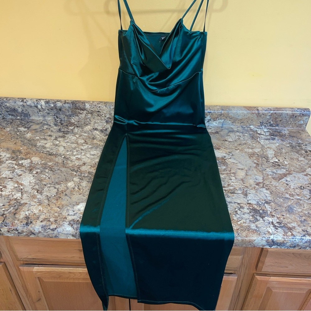 Windsor Elegant Green floor length Dress with leg slit